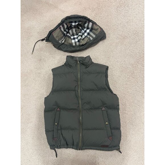 BURBERRY BRIT DOWN VEST W/ DETACHABLE HOOD MENS LARGE OLIVE GREEN - Picture 3 of 14